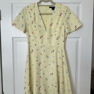 French Connection Yellow Flutter Sleeve Midi Dress